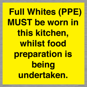  Full Whites (PPE) MUST be worn in this kitchen, whilst food preparation is being undertaken.